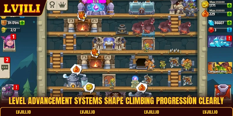 Level advancement systems shape climbing progression clearly